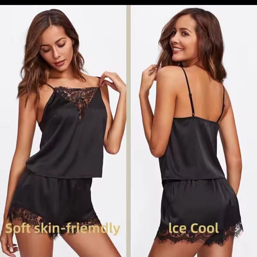 WOMENS ICE SILKY PAJAMAS NIGHT DRESS CANISOLE SHORTS SIZE XLNEW